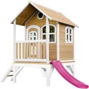 Tom Maison Enfant avec Toboggan rose Aire de Jeux pour l'extérieur en marron & blanc Maisonnette / Cabane de Jeu en Bois fsc - Marron - AXI