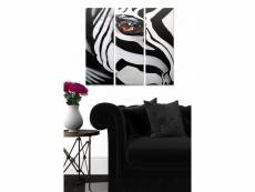 Triptyque fabulosus l70xh50cm motif regard de zèbre bois noir et blanc