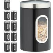 10x bocaux en métal, couvercle, fenêtre de visualisation, 1,4L, café, farine, pâtes, boîte de conservation, noir