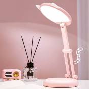 Aougo - Lampe led, Lampe de Bureau Enfant, oreille de chat lampe de chevet rose fille,lampes de table Luminosité réglable lampe bureau enfant,