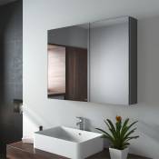 Armoire à miroir avec miroir poignée invisible Armoire miroir de salle de bain avec étagères en verre réglables en hauteur 85×65cm Grise - Emke