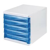 Boîte de tiroir 5 tiroirs blanc/bleu transparent plastique