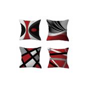 Coussin, Housses de coussin-Moderne-Rayures rouges-Grises-En acrylique grasse-Grises-Décoratives-Carré-45 x 45 cm 4 pièces - Rhafayre