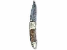 Couteau de poche pliant avec lame damas de 7,62 cm marron gris