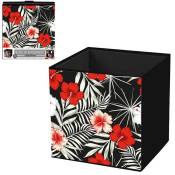 Cube de rangement 'Hibiscus' rouge noir - 31x31 cm