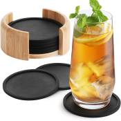 Dessous de Verre Silicone rond pour verres - set de 8 incl. box - Sous-bock design en verre noir pour boissons, tasses, bar, verre - Sous-verre de