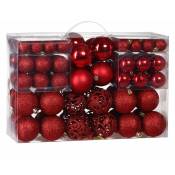 Deuba - Lot de 100 boules de Noël en plastique robuste Décoration de Noël intérieur extérieur Décoration pour sapin Rouge