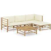Helloshop26 - Salon de jardin meuble d'extérieur ensemble de mobilier 5 pièces avec coussins blanc crème bambou
