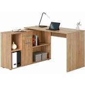 Idimex - Bureau d'angle carmen table avec meuble de rangement intégré et modulable avec 4 étagères 1 porte et 1 tiroir, décor chêne sonoma - Chêne