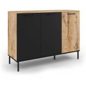 Idmarket - Buffet 110 cm oakland 3 portes bois et noir design industriel - Bois-clair