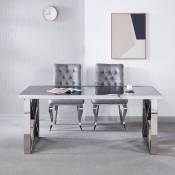 Ilyana - Table à manger rectangulaire effet marbre noir et pieds argentés - Noir