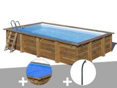 Kit piscine bois Gré Evora 6,20 x 4,20 x 1,33 m + Bâche à bulles + Douche