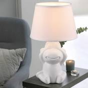 Lampe de table lampe de table veilleuse lampe de chevet, interrupteur cordon design singe céramique abat-jour tissu blanc mat, 1x douille E14, DxH
