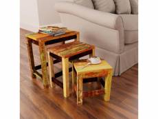 Lot de 3 tables basses tables gigognes style moderne - tables d'appoint vintage bois de récupération meuble pro frco90193