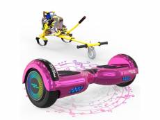 Mega motion hoverboard rose + kart hip pour enfants, hoverboard à deux roues de 6,5 pouces avec haut-parleur bluetooth, gokart gyropode avec lumières