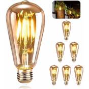 Memkey - Ampoules E27 Vintage, 6 ampoules led Edison E27 ST64 lumières décoratives rétro Edison ampoules rétro lampe antique 4W filament jaune chaud