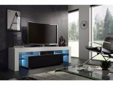 Meuble tv 160 cm blanc mat et noir laqué avec led