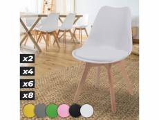Miadomodo® chaises de salle à manger scandinaves - set de 6, assise rembourré, pieds en bois hêtre, style moderne rétro, blanc - chaise pour salon, ch