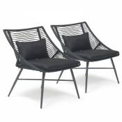 Oviala - Lot 2 fauteuils en acier noir - Noir