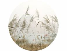 Papier peint panoramique rond adhésif paysage tropical avec des flamants roses beige, rose et gris - 601128 - ø 140 cm 601128