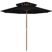 Parasol double avec mât en bois Noir 270 cm