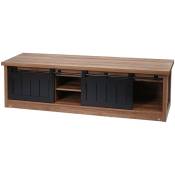 Rack tv HHG 132, Table tv, portes coulissantes, compartiments de rangement, aspect bois métal industriel 43x150x40cm brun - brown