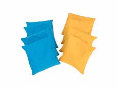 Sacs de cornhole - beercup - jackpot - remplis de granules plastiques - pour 2 joueurs - 15 x 15 cm - 400 g - lot de 8 - jaune/bleu
