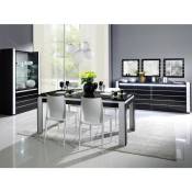 Salle à manger complète lina noire et blanche. Table 160 cm + Buffet + 3 x Miroirs + Vaisselier (led) - Noir