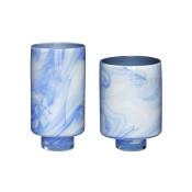 Set de 2 Vase en verre blanc et bleu
