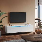 Sirhona - Tableau tv avec éclairage led Suspendu Blanc Brillant 140 cm Moderne 2 abattants