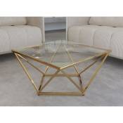 Table basse design en verre transparent et métal doré
