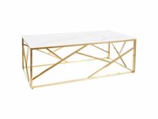 Table basse rectangle design avec plateau effet marbre en verre et inox - blanc et doré - l 120 x p 60 x h 40 cm