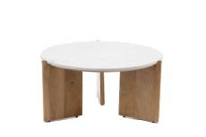 Table basse ronde en bois et en marbre D70