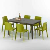 Table rectangulaire 6 chaises Poly rotin resine 150x90 marron Focus Chaises Modèle: Rome Anis vert
