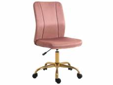 Vinsetto chaise de bureau style art déco hauteur réglable pivotante 360° piètement métal doré velours rose poudré