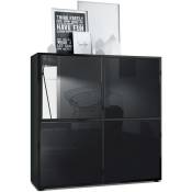 Vladon - Buffet haut Armoire Cabinet Commode Cuba V2 Noir mat - haute brillance - Portes en Noir laqué haute brillance - Portes en Noir laqué haute