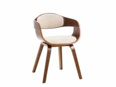 Chaise de bureau sans roulettes visiteur en tissu et bois design retro et confort maximal noyer crème bur10546