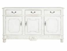 Commode, meuble de rangement en bois de pin coloris blanc vieilli - longueur 160 x profondeur 45 x hauteur 90 cm