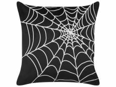 Coussin en velours noir et blanc motif toile d'araignée