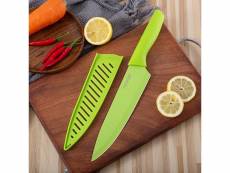 Couteau de cuisine en acier inoxydable avec gaine et poignée ergonomique vert