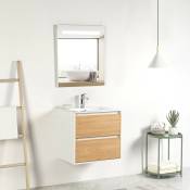 Ensemble de Meuble de salle de bain prémonté 60 blanc effet bois-Vasque céramique-Robinet chromé