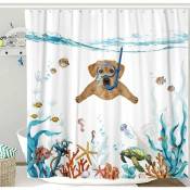 Ensemble de rideaux de douche drôles de chien bleu sarcelle mer océan rideaux de douche en tissu imperméable avec animal pieuvre étoile de mer tortue