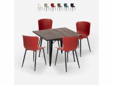 Ensemble table carrée 80x80cm et 4 chaises style industriel