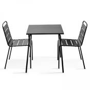 Ensemble table de jardin carrée et 2 chaises acier gris