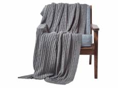 Homescapes plaid en tricot en 100% coton gris, 130