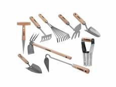 Kit 9 outils de jardin manche bois vito inox et fer