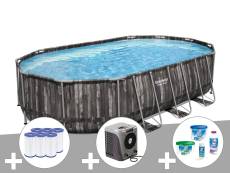 Kit piscine tubulaire ovale Bestway Power Steel décor bois 6,10 x 3,66 x 1,22 m + 6 cartouches de filtration + Kit de traitement au chlore + Pompe à c