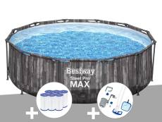 Kit piscine tubulaire ronde Bestway Steel Pro Max décor bois 3,66 x 1,00 m + 6 cartouches de filtration + Kit d'entretien Deluxe
