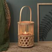 Lanterne Bambou Tresse Et Anse - beige
