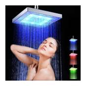 L&h-cfcahl - Pommeau de douche à effet pluie carré, pommeau de douche automatique à capteur de température de couleur rvb à led chaudePratique et
